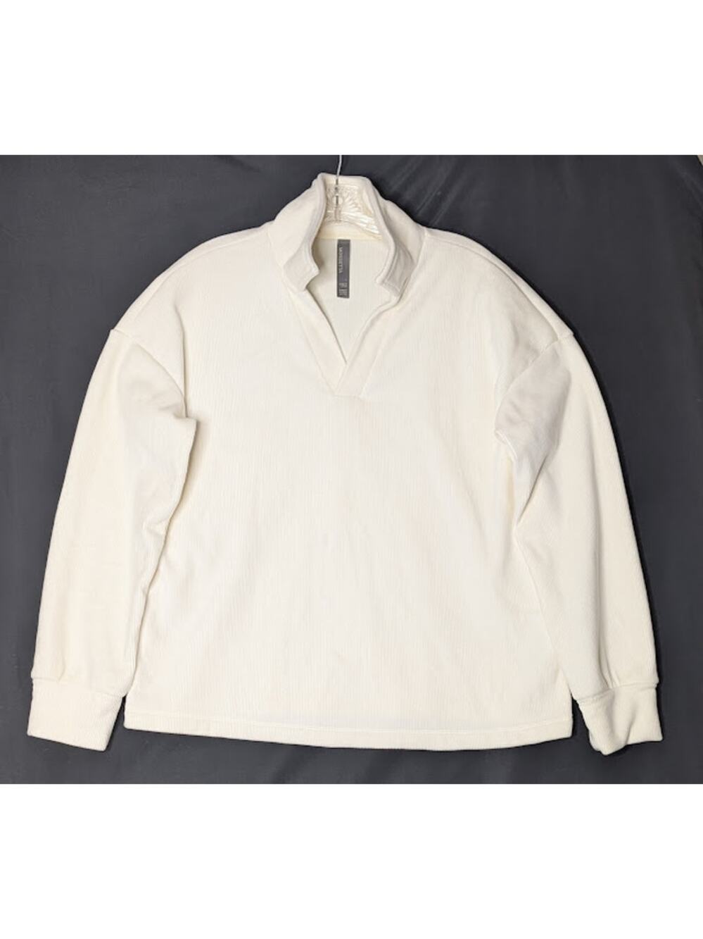 MONDETTA Women's Long Sleeve Corduroy Fleece Pullover Sweater Cream Large